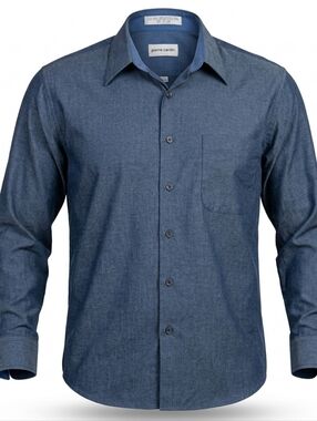 Pierre Cardin Men's Classic Blue Button Down Long Sleeve Dress Shirt